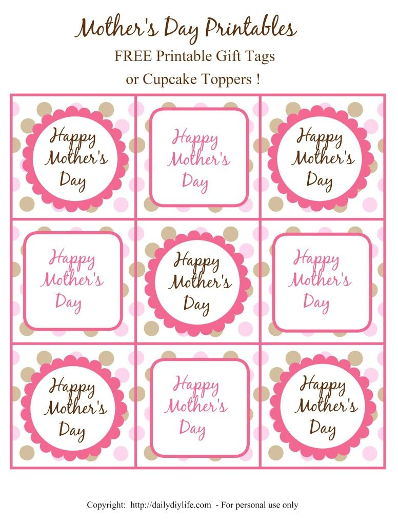 Mother&amp;#039;s Day Free Printable Gift Tags Or Cupcake Toppers | Daily Diy - Free Printable Mothers Day Gifts