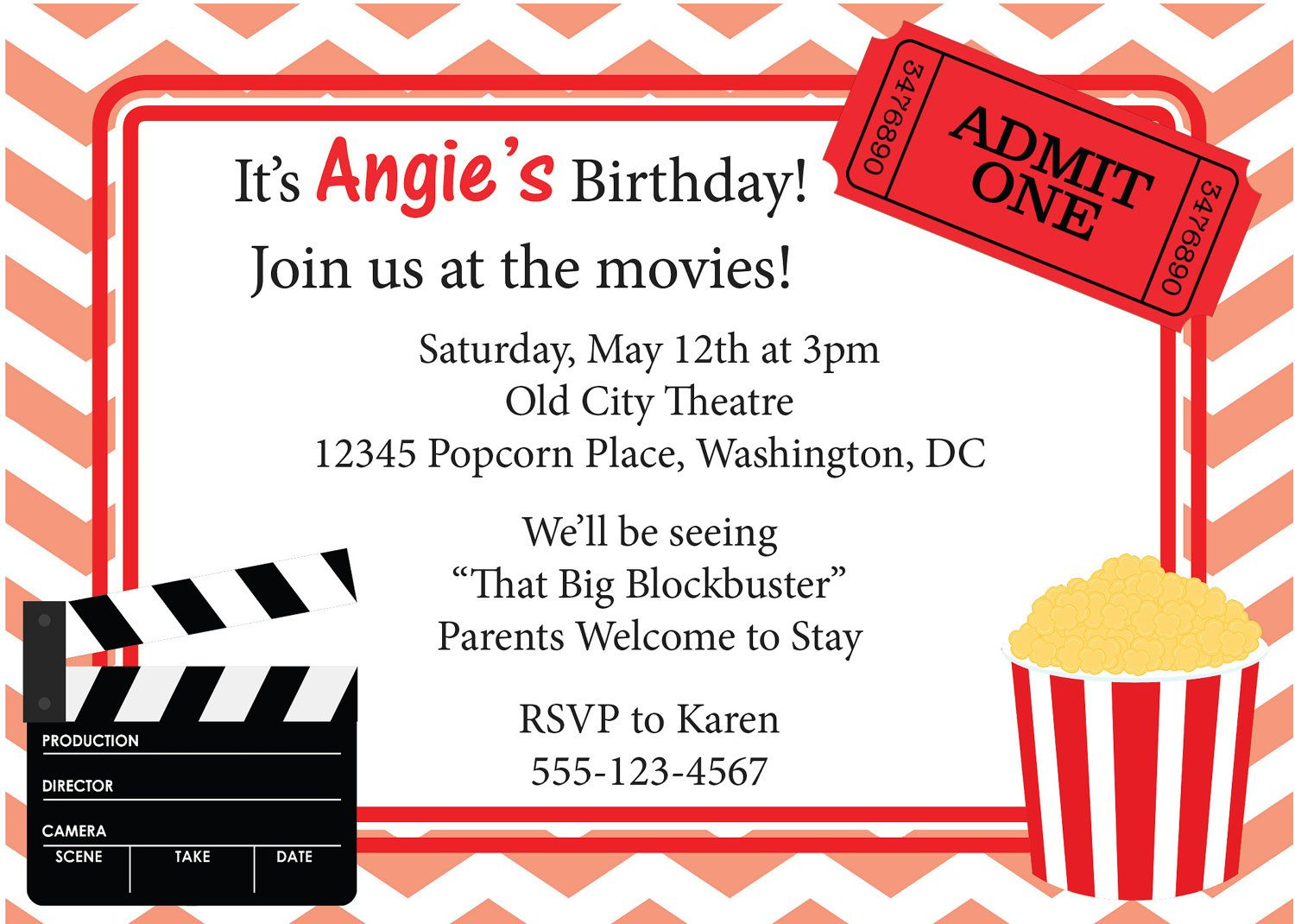 Movie Night Invitation Birthday Invite Diy Printable. $8.00, Via - Movie Night Birthday Invitations Free Printable