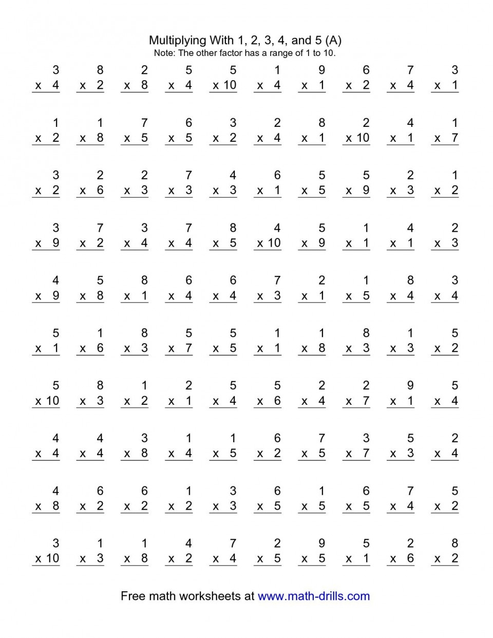 Multiplication Math Facts Worksheets Printable Breathtaking And - Free Printable Multiplication Worksheets 100 Problems