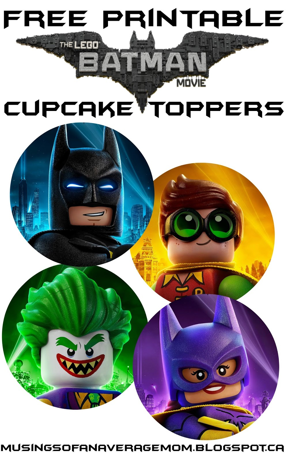 Musings Of An Average Mom: Free Lego Batman Cupcake Toppers - Batman Cupcake Toppers Free Printable