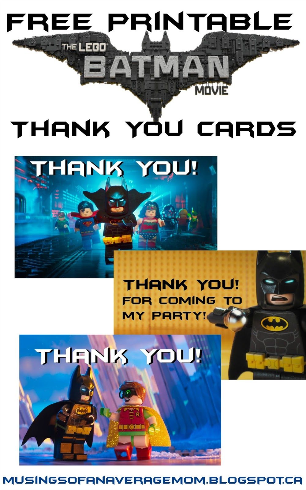 Musings Of An Average Mom: Lego Batman Thank You Cards - Free Printable Lego Batman