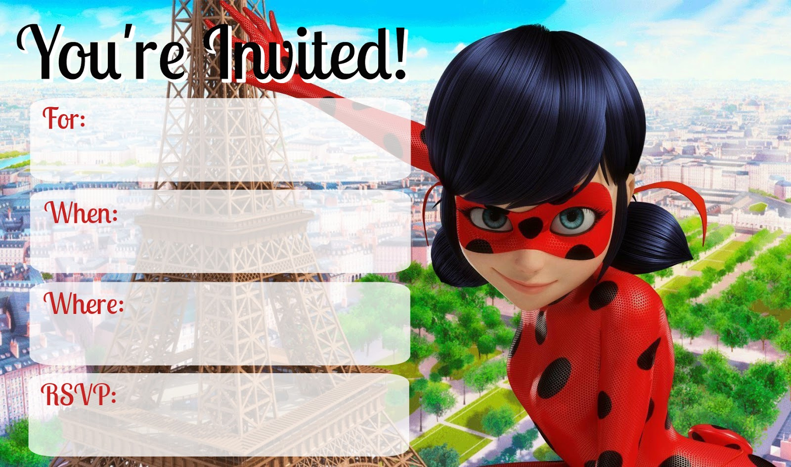 Musings Of An Average Mom: Miraculous Party Invitations - Free Printable Ladybug Invitations