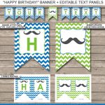 Mustache Party Banner Template | Birthday Banner | Editable Bunting   Birthday Banner Templates Free Printable