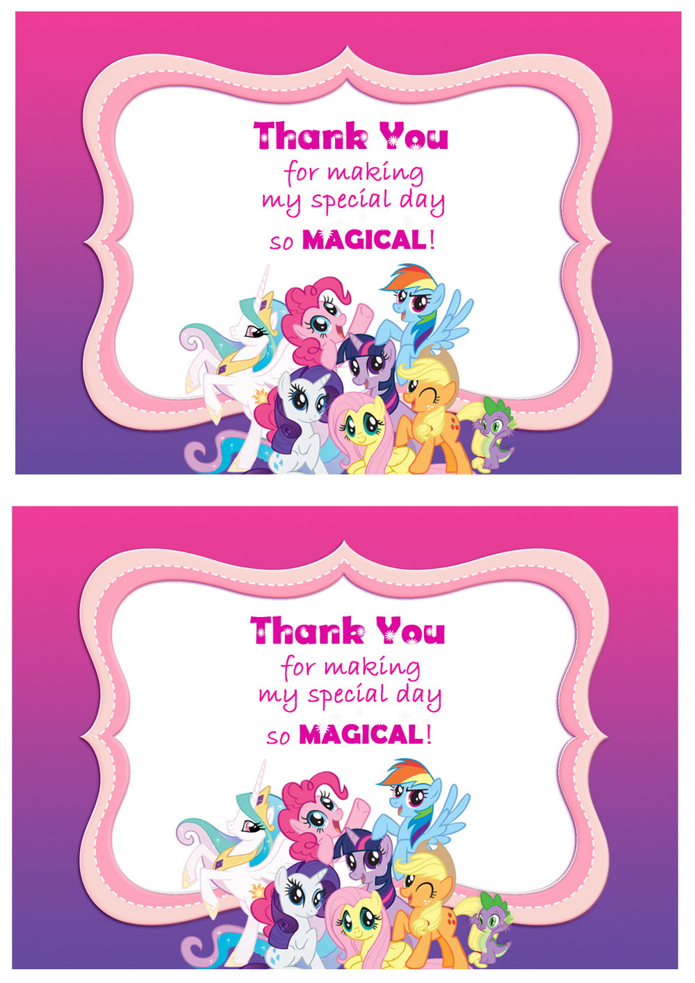 My Little Pony Thank You Cards | Birthday Printable - Free Printable My Little Pony Thank You Cards