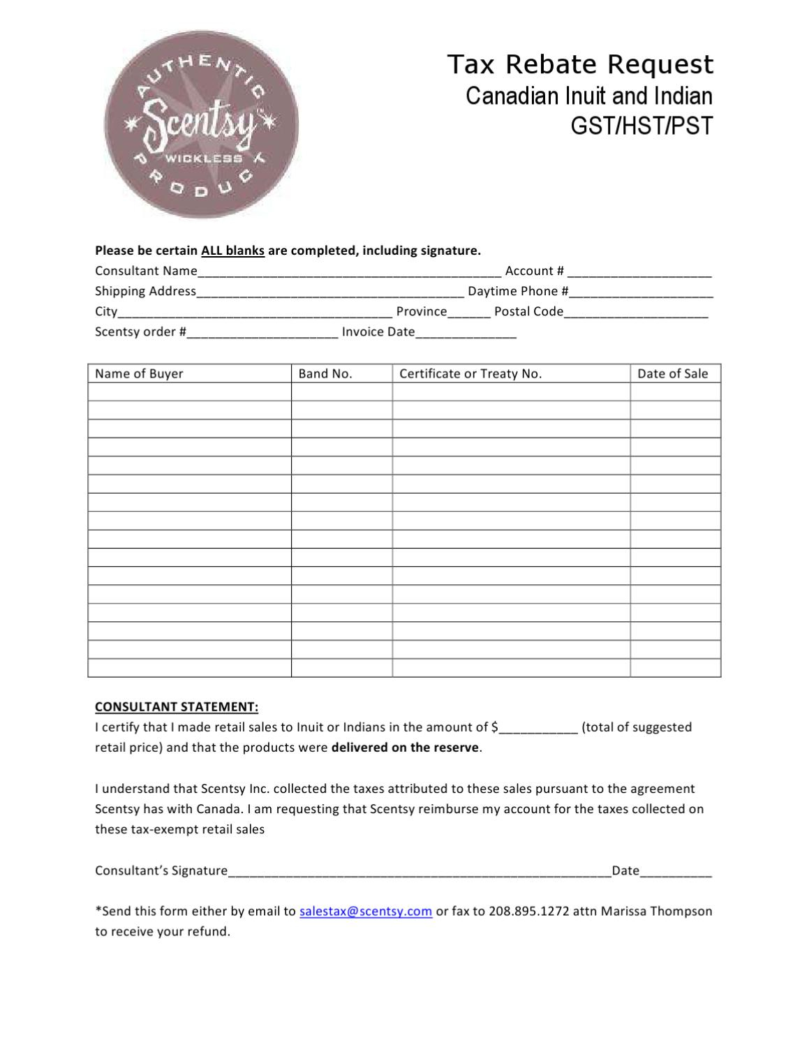 Native Tax Rebate Form (Canada)Natalie Zuidhof - Issuu - Free Printable Scentsy Order Forms