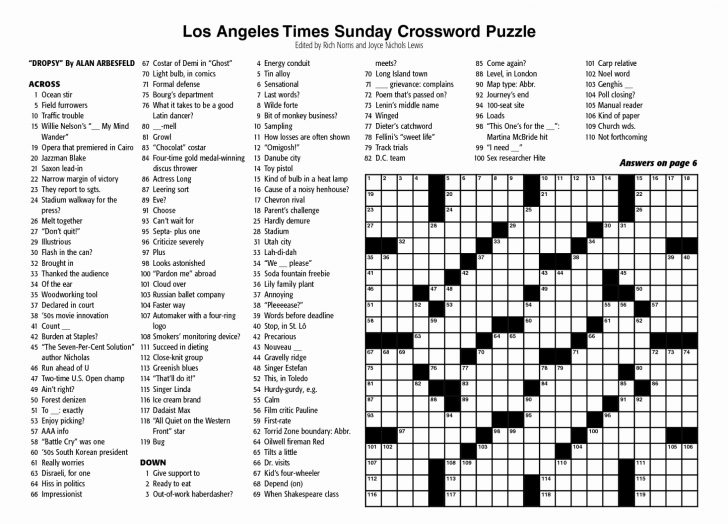 New York Times Sunday Crossword Printable Free La Times