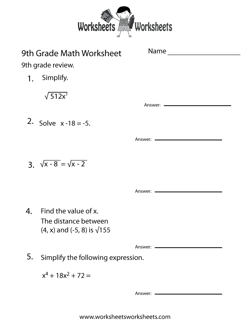 Ninth Grade Math Practice Worksheet Printable | Teaching | Pinterest - 9Th Grade Algebra Worksheets Free Printable