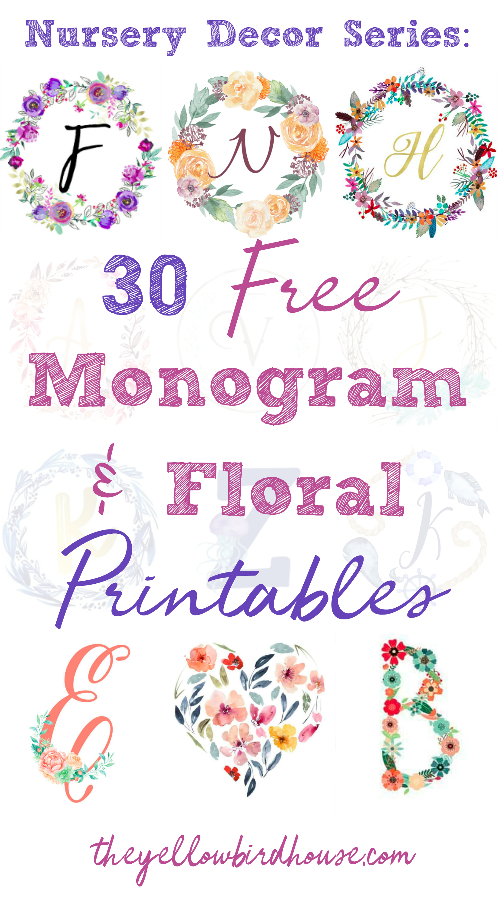 Nursery Decor Series: 30 Free Monogram Printables - Free Printable Monogram Letters