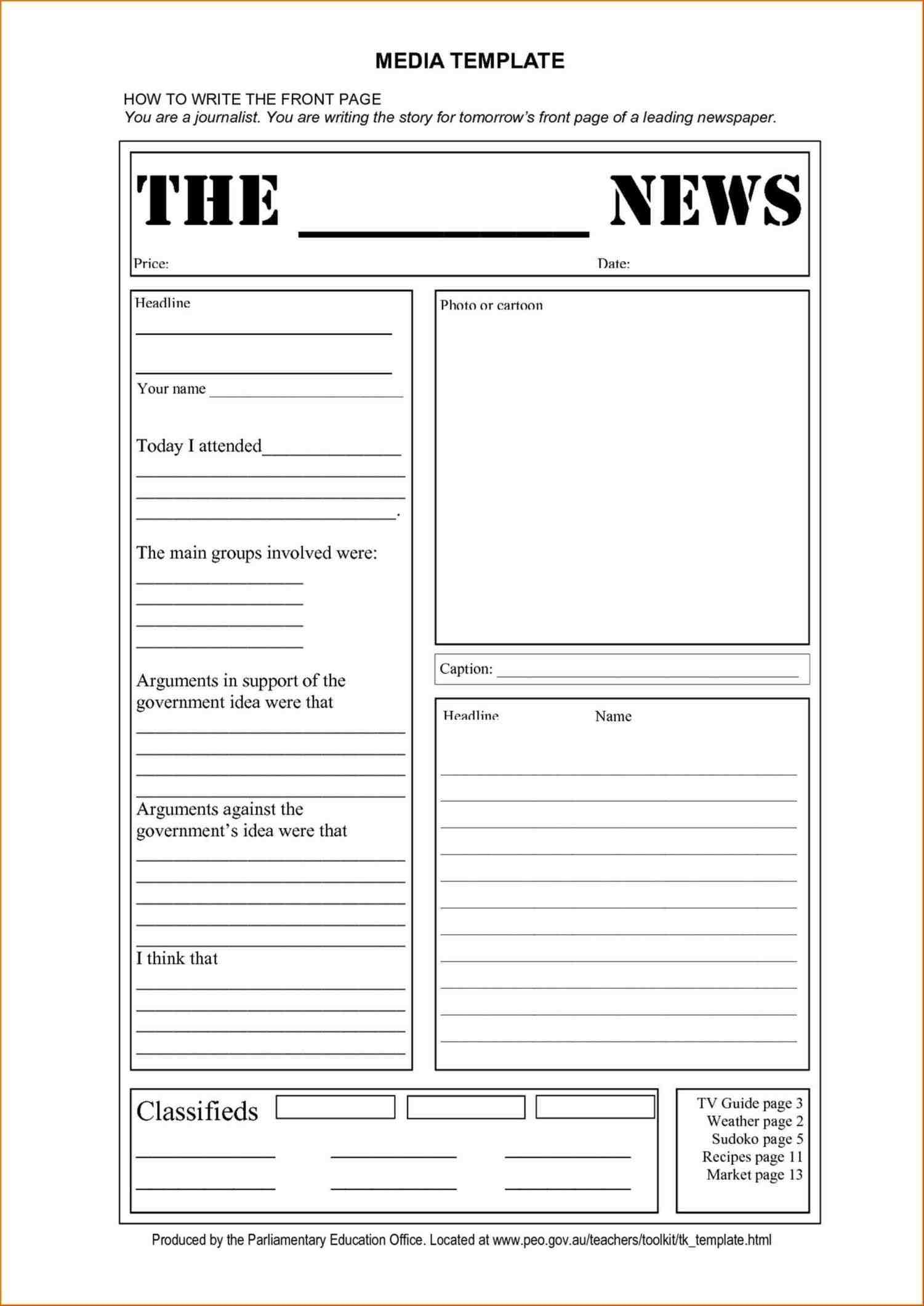 Free Printable Newspaper Templates For Students Free Printable