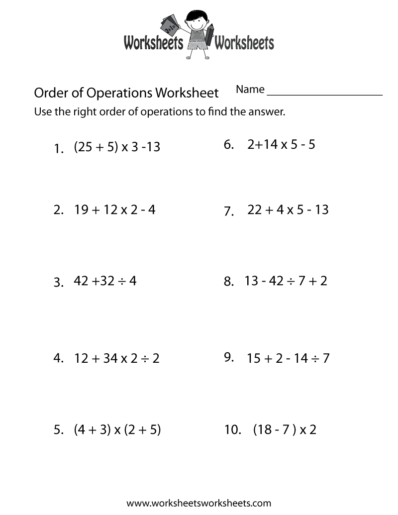 Order Of Operations Worksheet | Order Of Operations Worksheets - Free Printable High School Worksheets