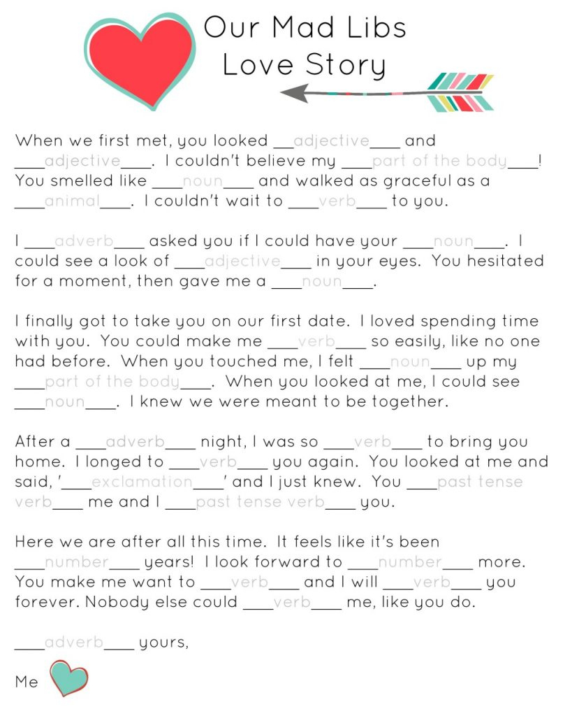 Our Mad Libs Love Story ~ Free Printable (And Laughs!) - Or So She - Free Printable Mad Libs