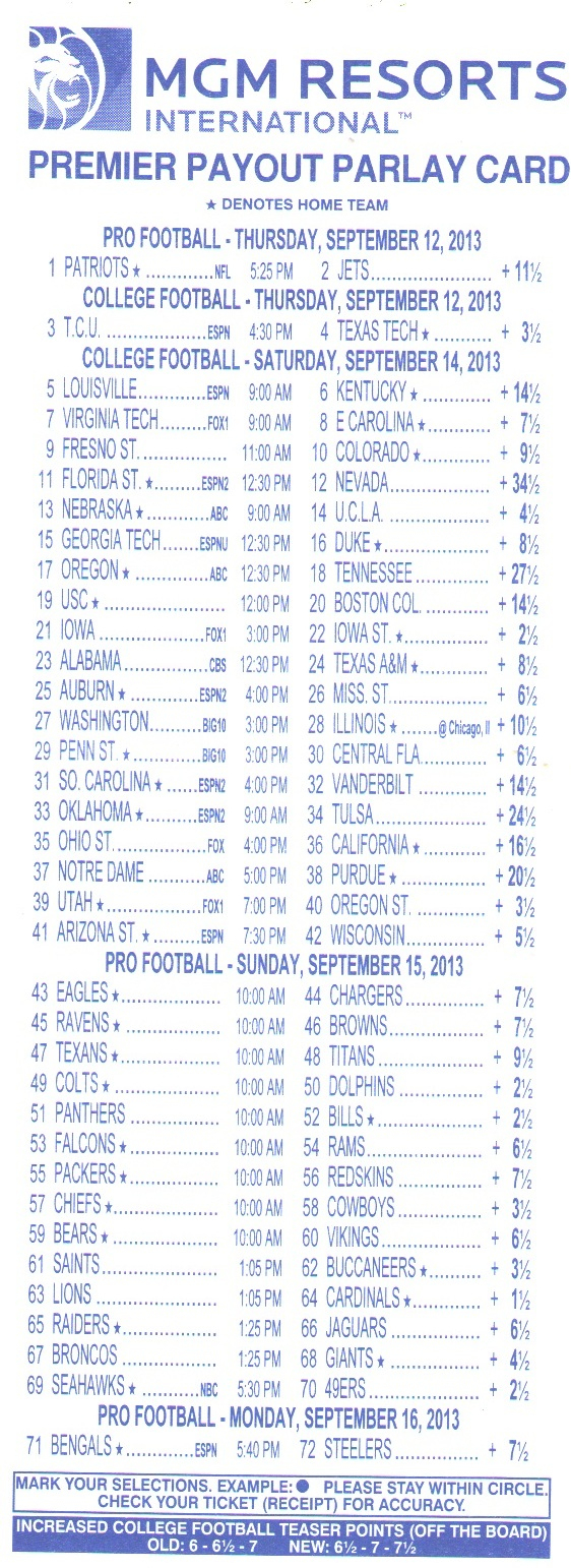 nfl parlay cards online