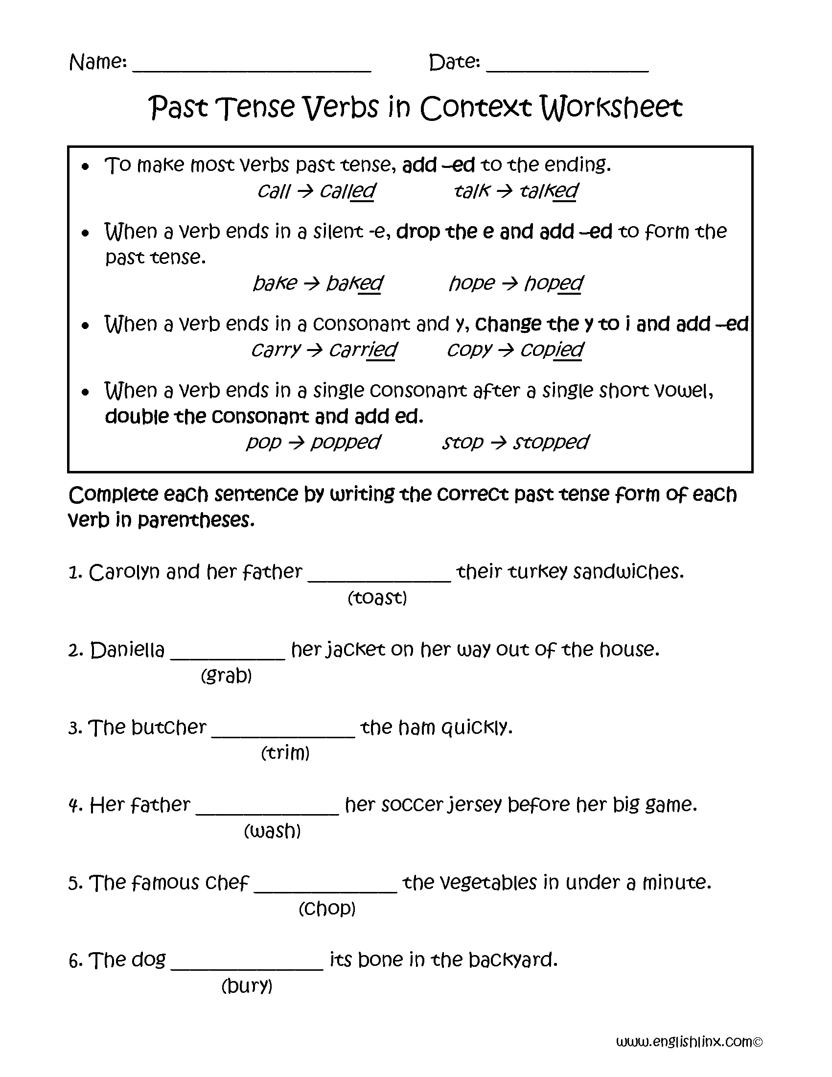 Past Tense Verbs In Context Worksheets | Englishlinx Board - Free Printable Past Tense Verbs Worksheets