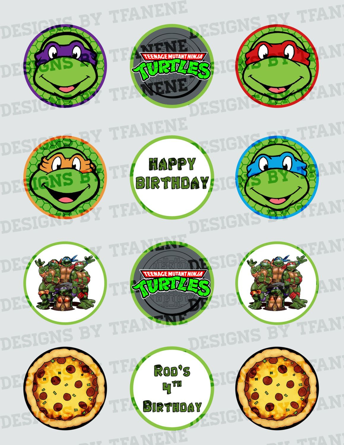 Personalized Teenage Mutant Ninja Turtles/tmnt Printable Cupcake - Free Printable Teenage Mutant Ninja Turtle Cupcake Toppers