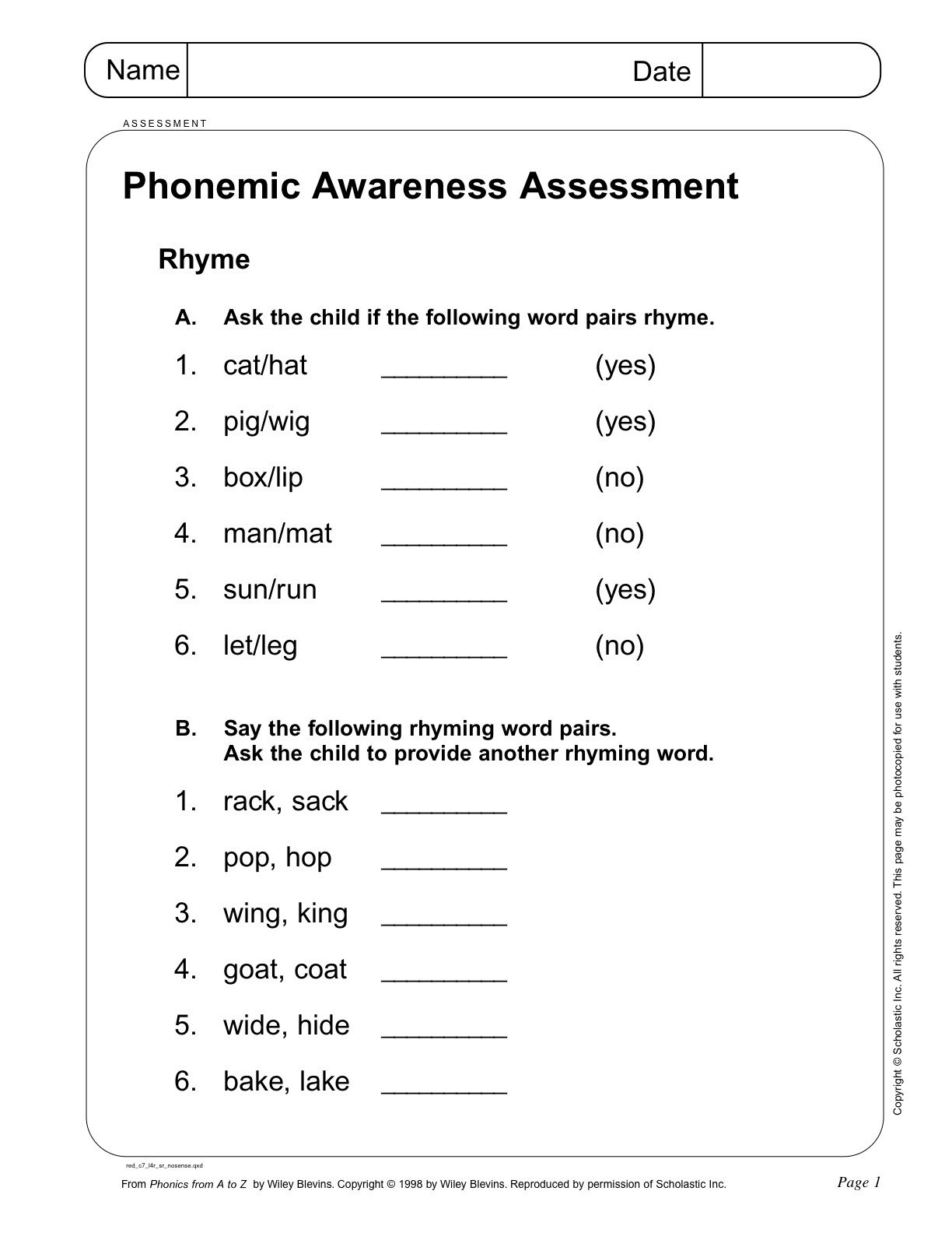 6th Grade Phonics Assessment