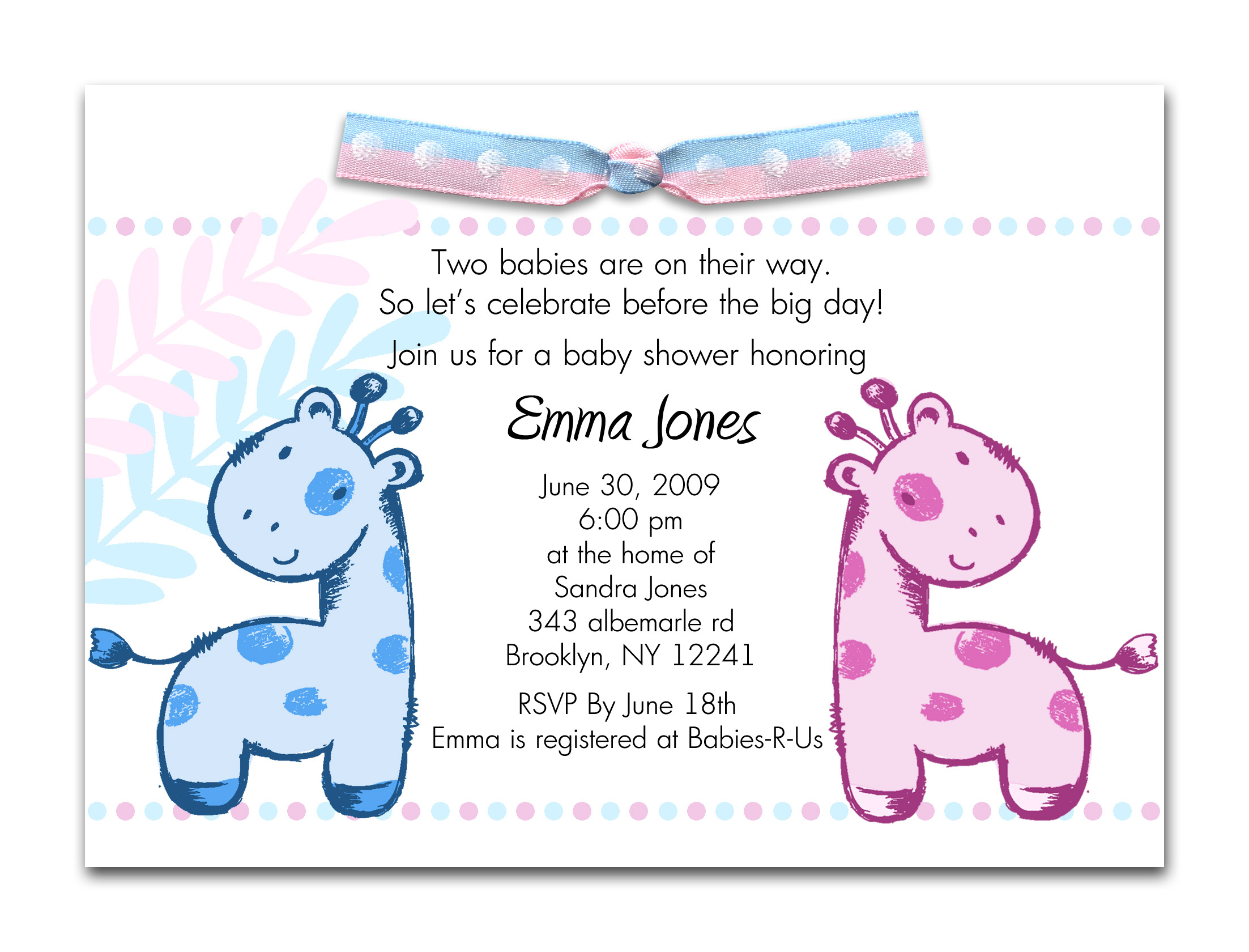 Photo : Couples Twin Baby Shower Image - Free Printable Twin Baby Shower Invitations