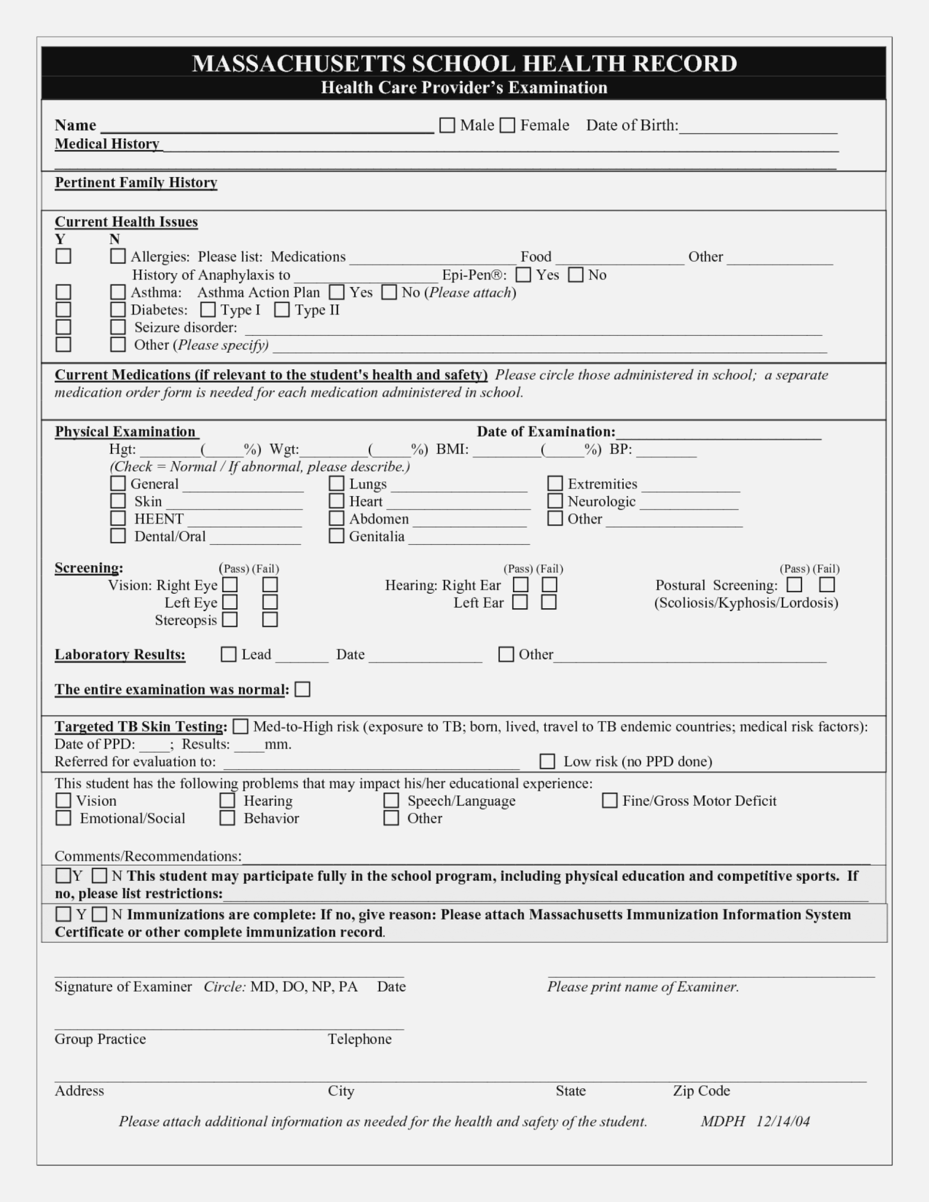 Medical Examination Form For Employment Pdf