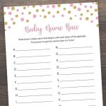Pink Gold, Baby Shower Games, Baby Name Race, Name Game A Z   Baby Name Race Free Printable