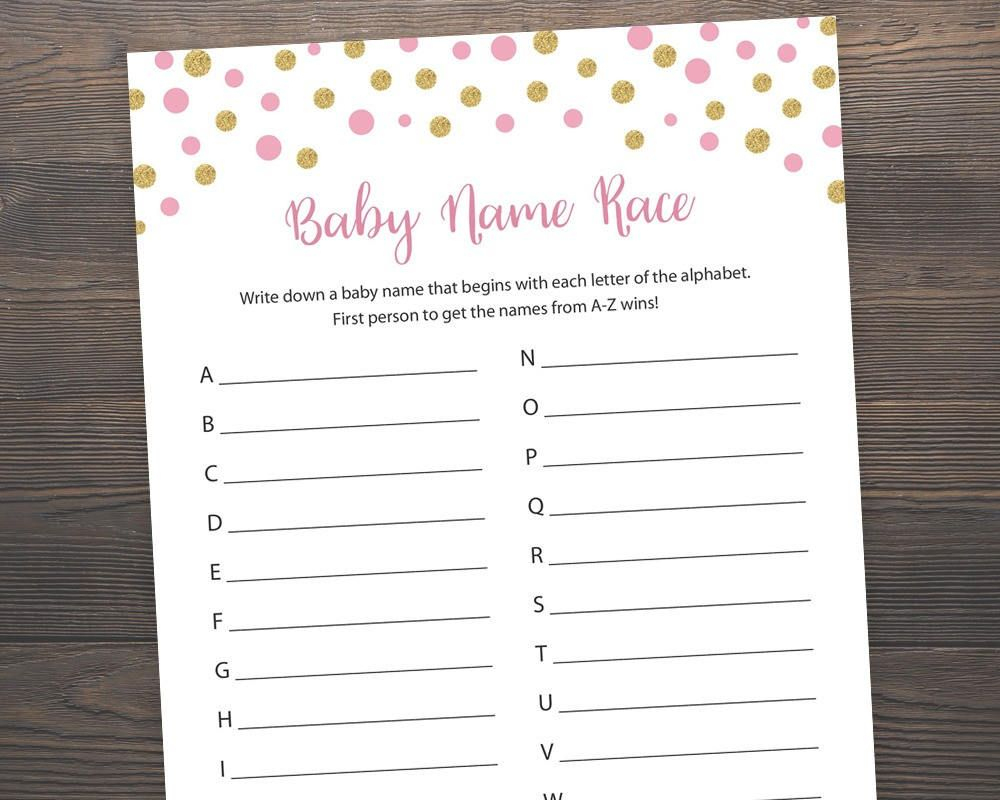 Pink Gold, Baby Shower Games, Baby Name Race, Name Game A-Z - Baby Name Race Free Printable
