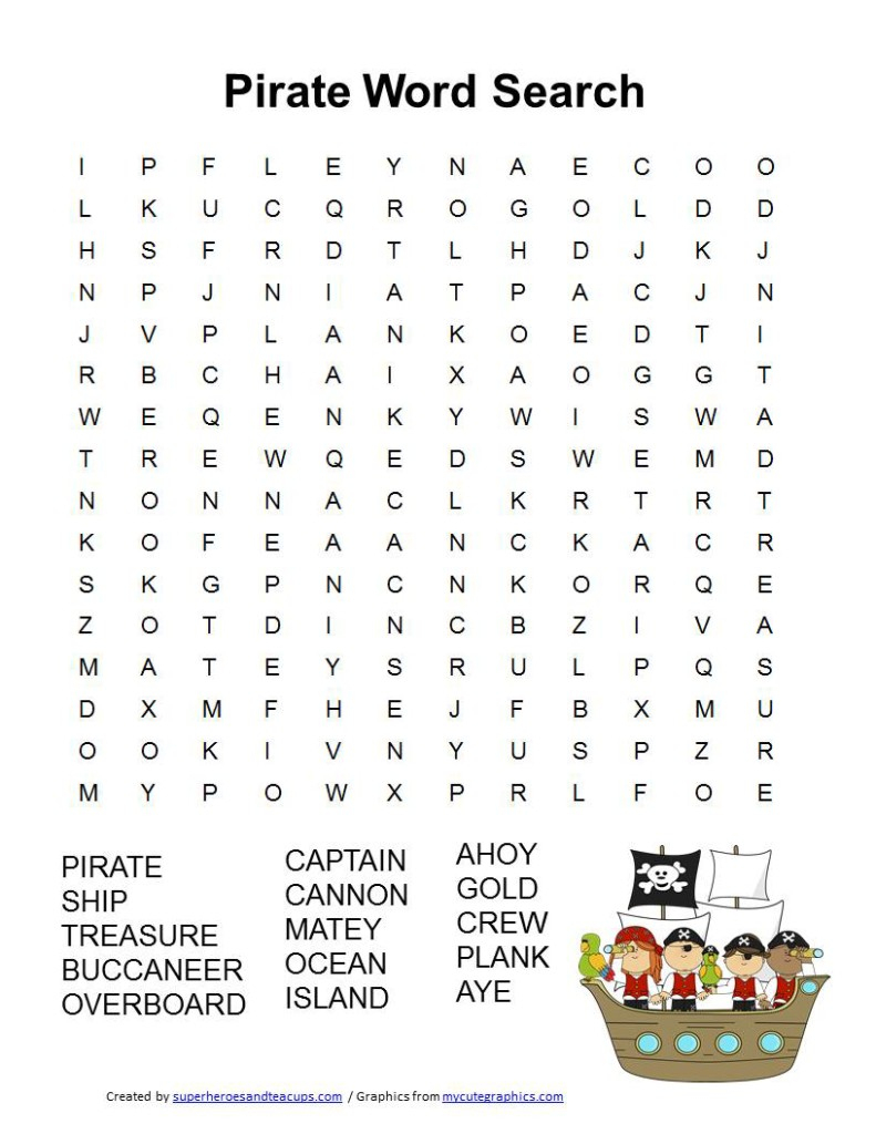 Pirate Word Search Free Printable For Kids - Free Search A Word Printable