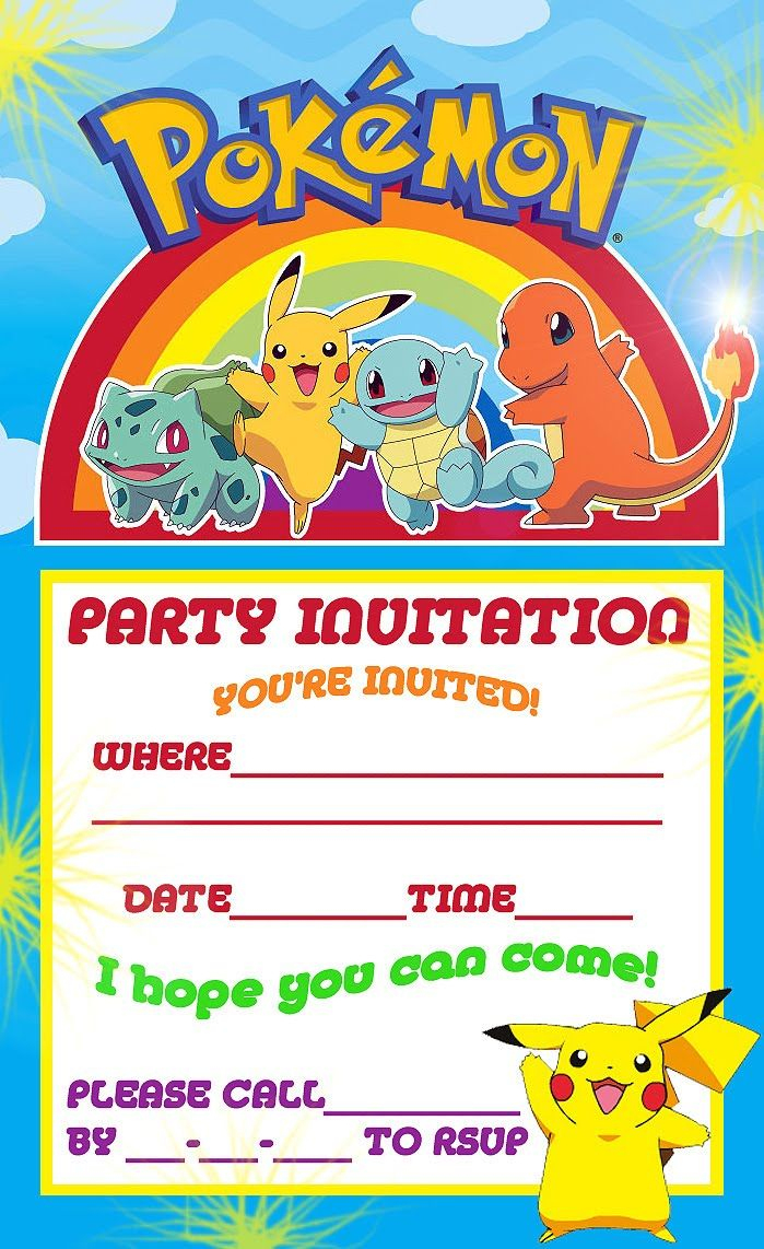 Pokemon Theme For A Kid&amp;#039;s Birthday Party | Birthday Aayu | Pinterest - Free Printable Pokemon Birthday Invitations