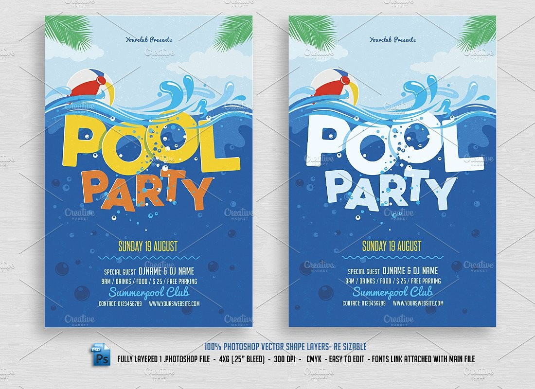 Pool Party Flyer Template Free Templates 21 Invitations Psd - Pool Party Flyers Free Printable