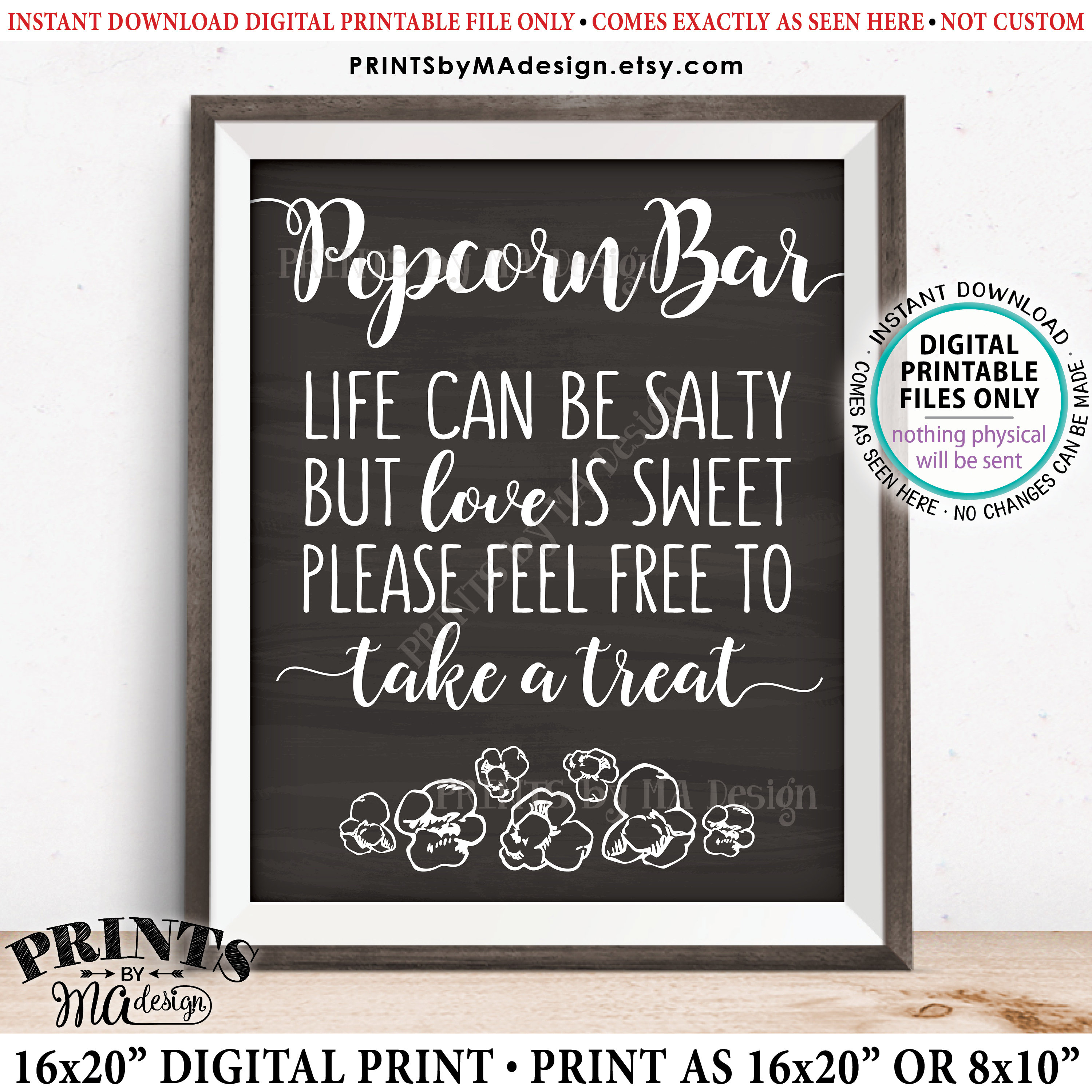 Popcorn Bar Sign, Life Can Be Salty But Love Is Sweet Take A Treat - Popcorn Bar Sign Printable Free