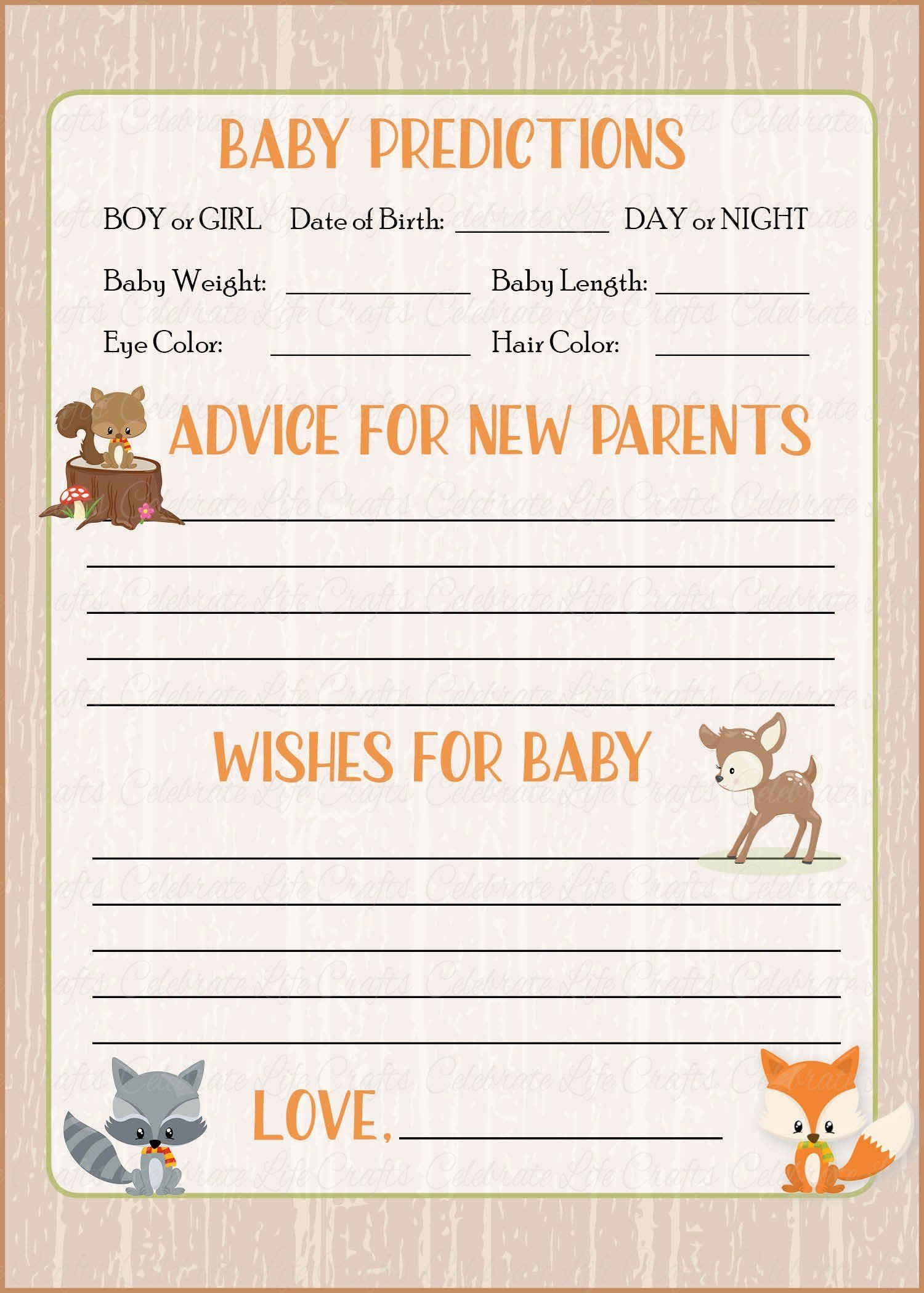 Prediction &amp;amp; Advice Cards - Printable Download - Forest Animals - Baby Prediction And Advice Cards Free Printable