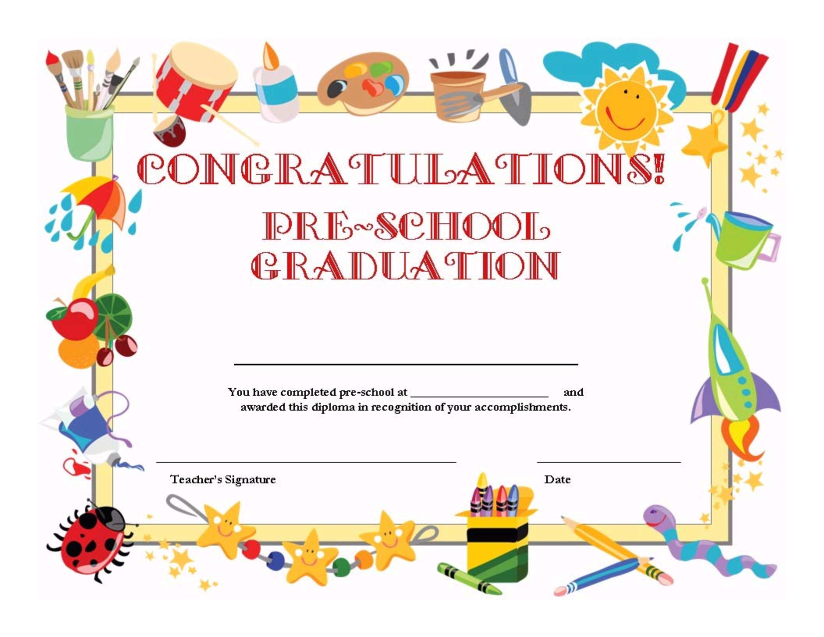 Preschool Graduation Certificate Template Free | ⇢Kindergarten - Preschool Graduation Diploma Free Printable