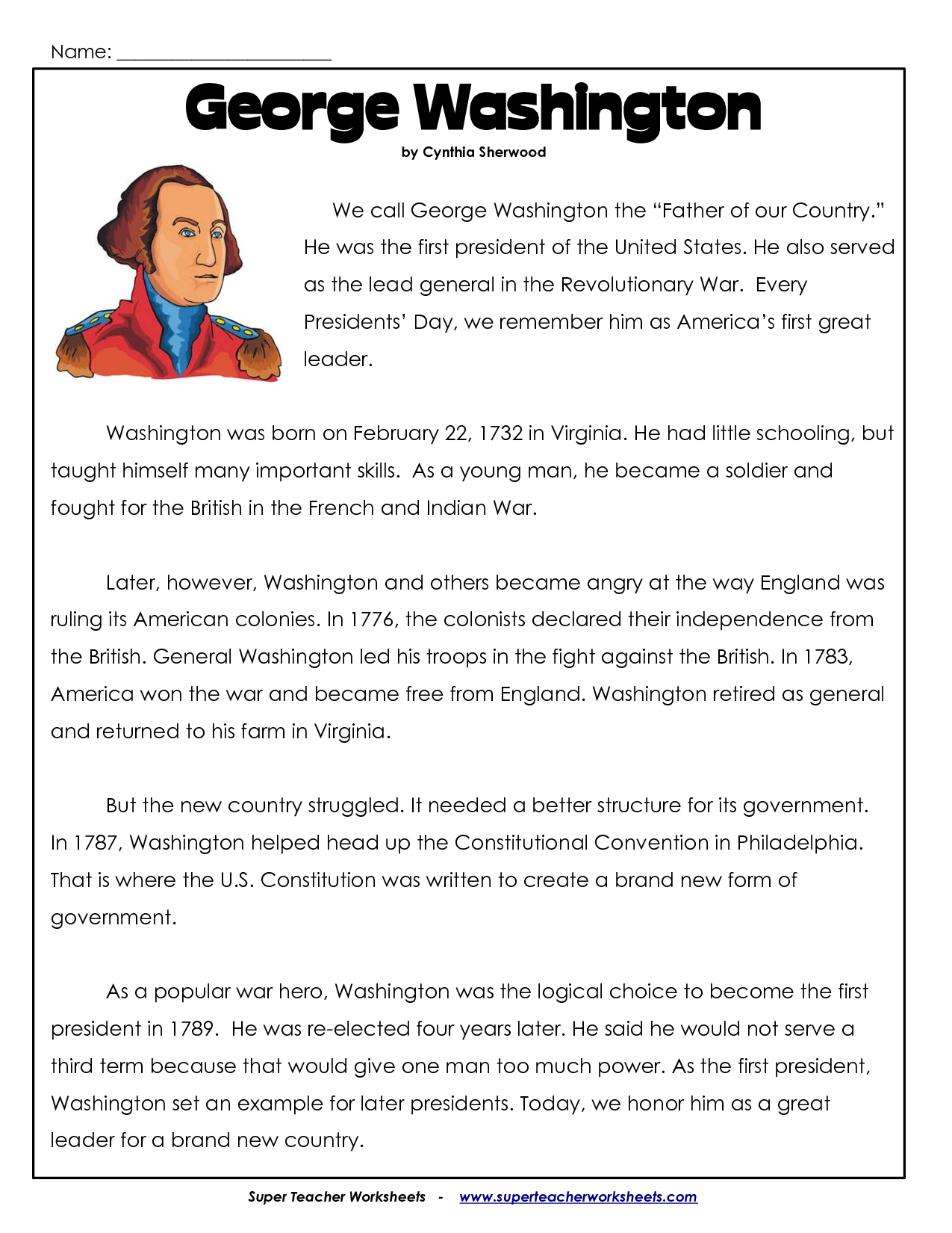 President&amp;#039;s Day Coloring Worksheet | George Washington Worksheets - Free Printable President Worksheets