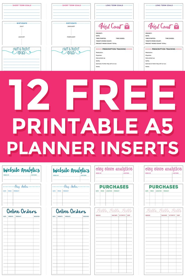 Print These Cute Free Inserts On 8.5X11 Paper. Best For A5 Filofax - Free Planner Refills Printable