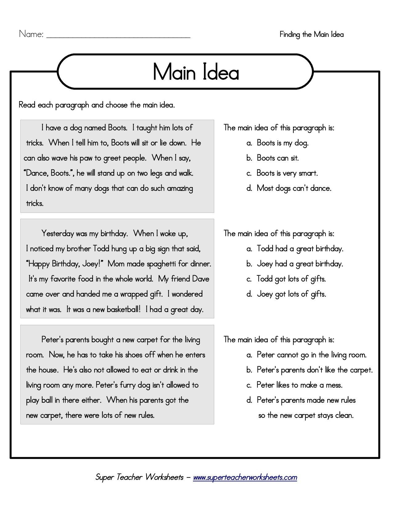 Printable 5Th Grade Main Idea Worksheets | My Classroom | Reading - Free Printable Worksheets Reading Comprehension 5Th Grade
