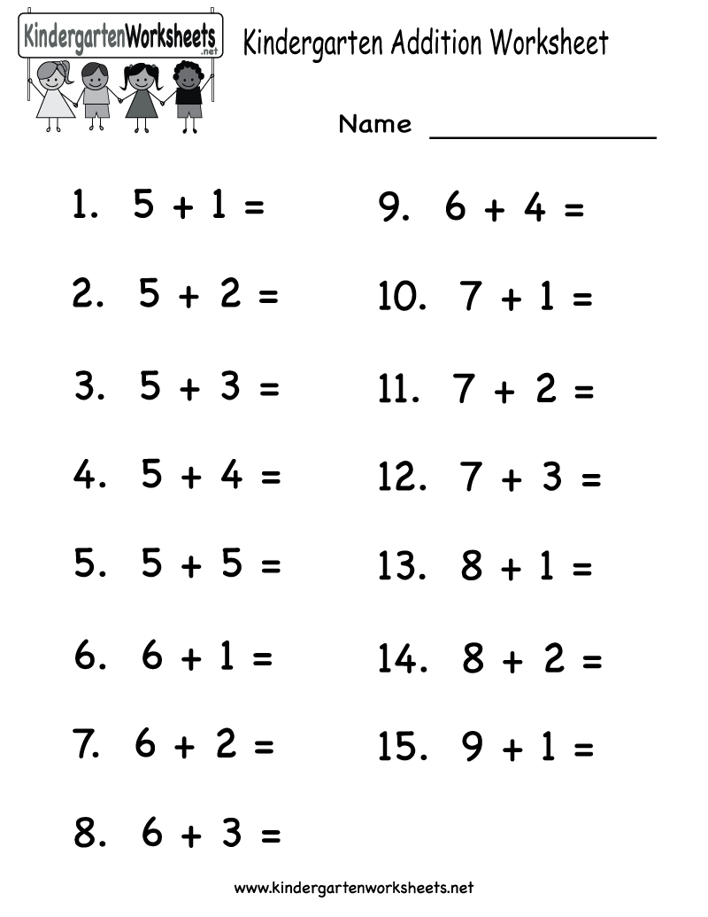 Printable Adding Worksheets | Kindergarten Addition Worksheet - Free - Free Printable Time Worksheets For Kindergarten