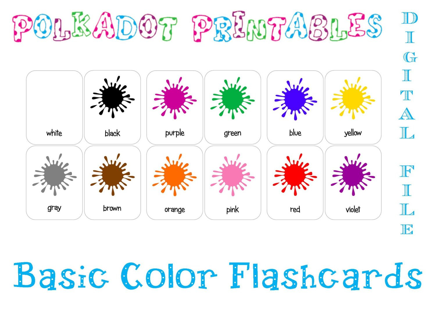 Printable Basic Color Paint Splash Flashcards Set Of 12 | Etsy - Free Printable Colour Flashcards