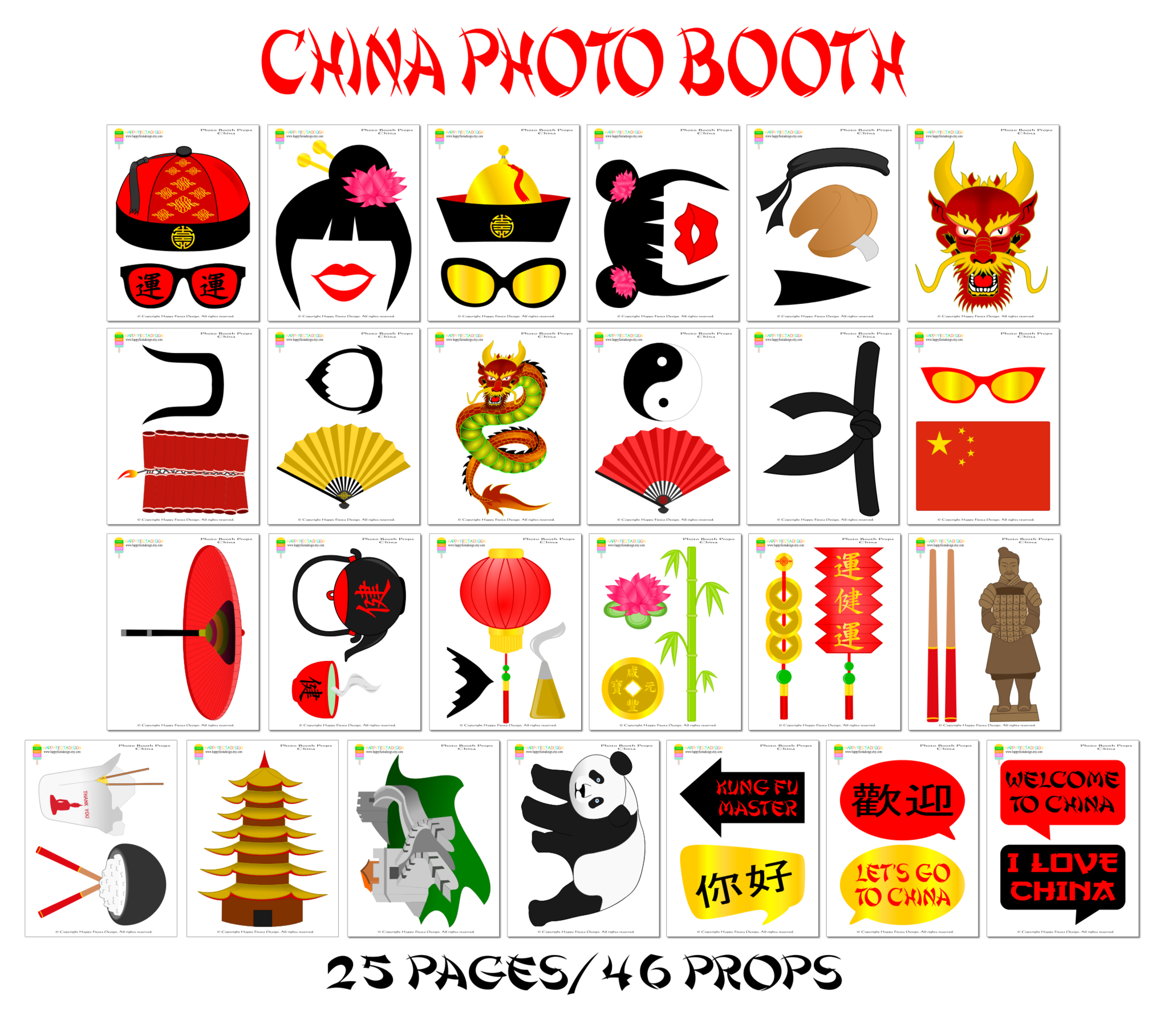 Printable China Photo Booth Props/ Chinese Photo Props | Printable - Free Printable 70&amp;#039;s Photo Booth Props