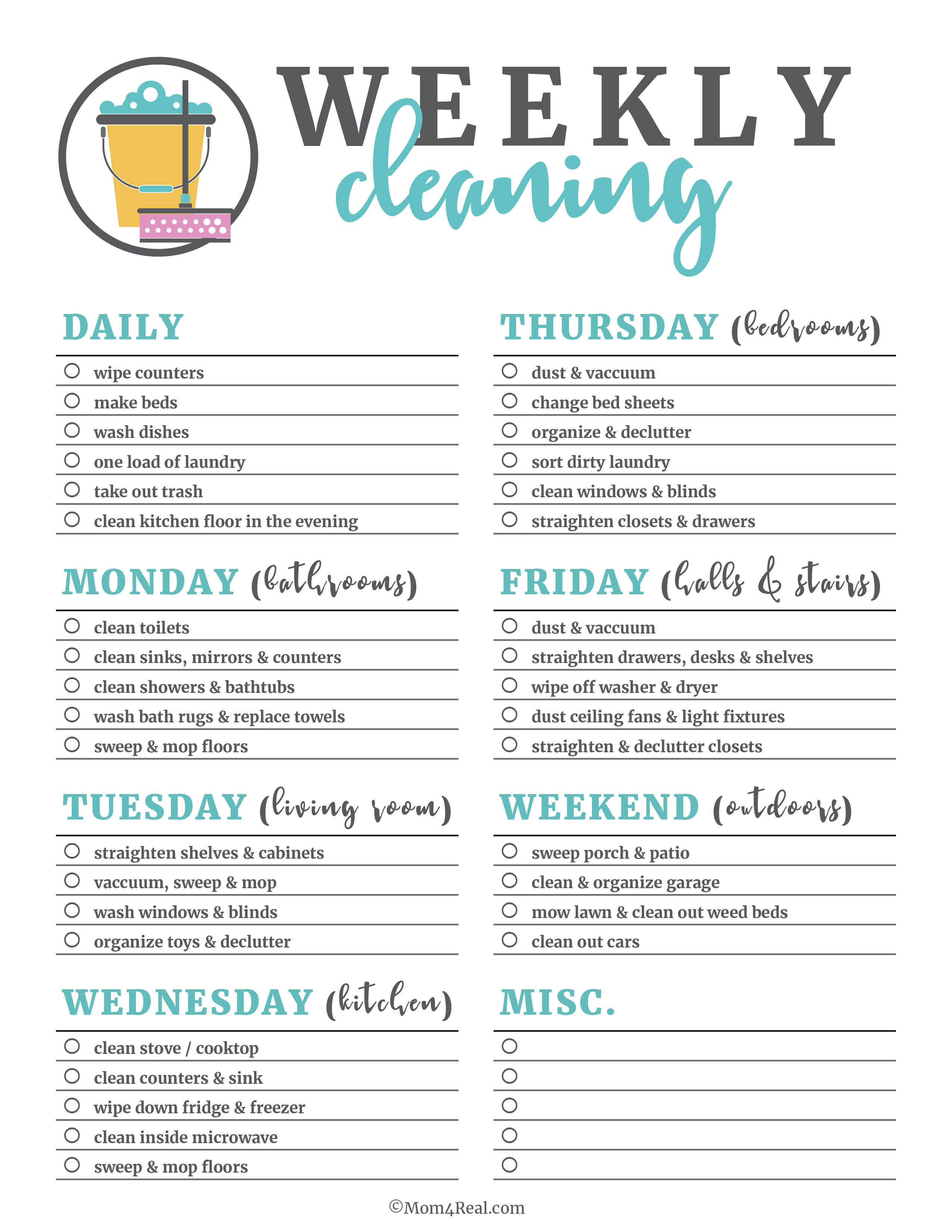 Printable Cleaning Checklists For Daily, Weekly And Monthly Cleaning - Free Printable Cleaning Schedule