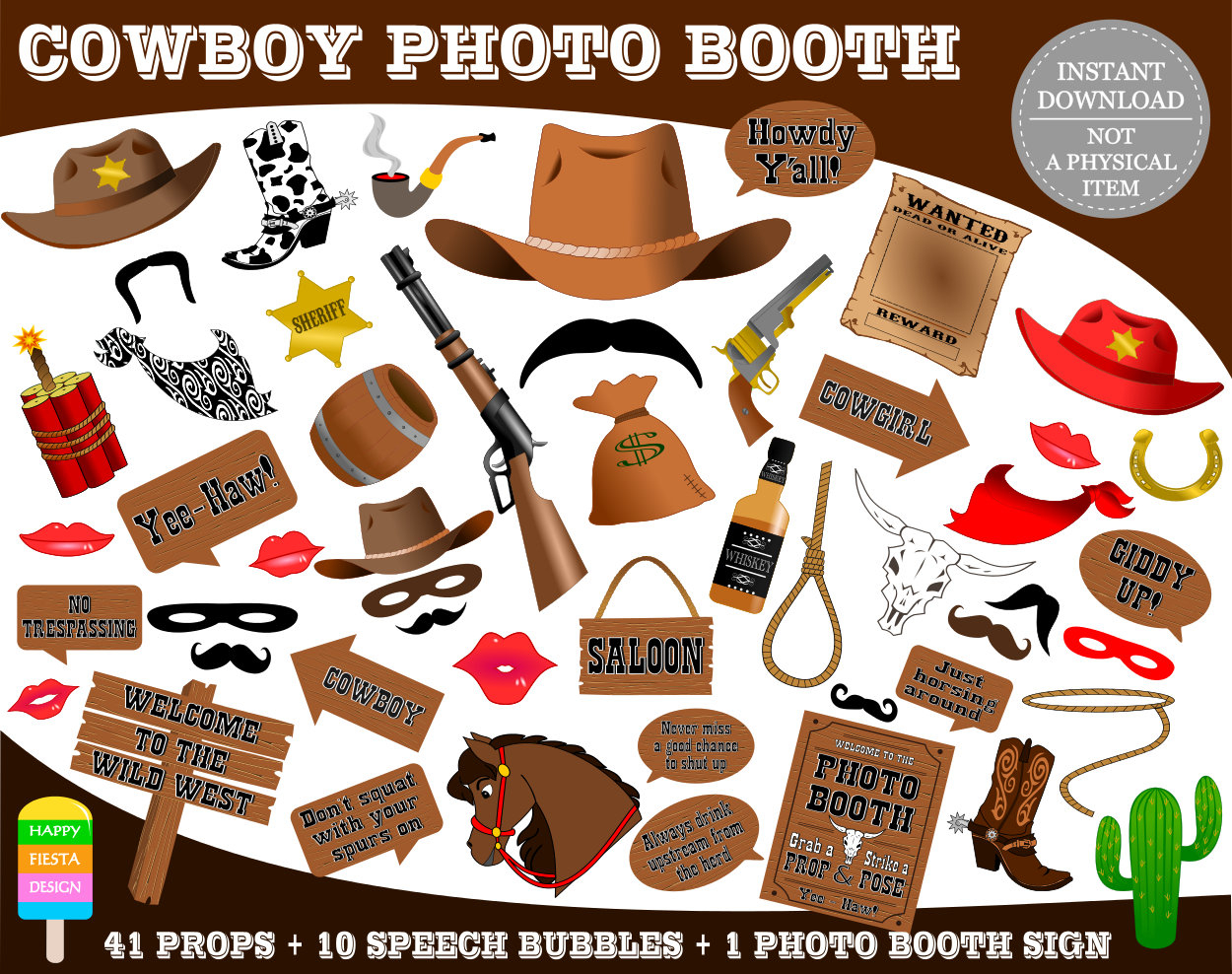 Printable Cowboy Photo Booth Propsphoto Booth Sign-Wild West | Etsy - Free Printable Western Photo Props