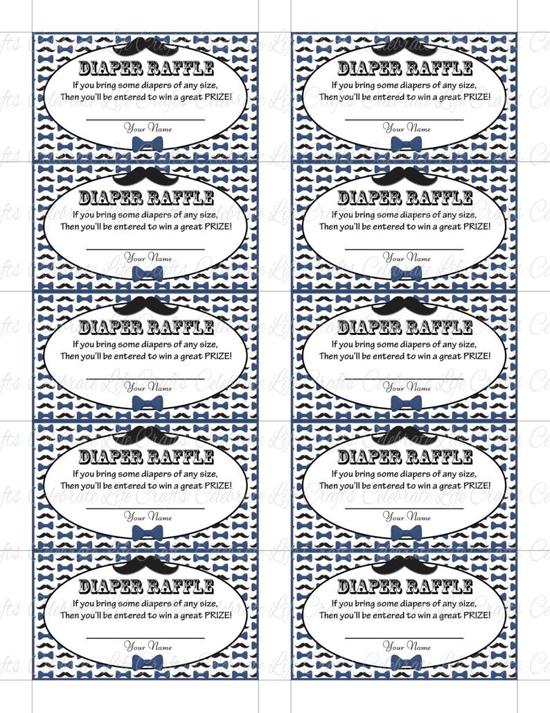Printable Diaper Raffle Tickets Baby Shower Instant Download | Etsy - Free Printable Diaper Raffle Tickets Black And White
