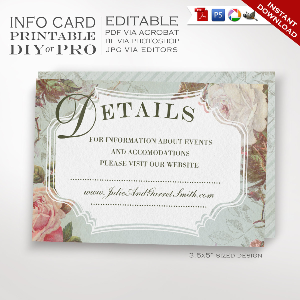 Enclosure Card Template Printable Insert Card Editable File For