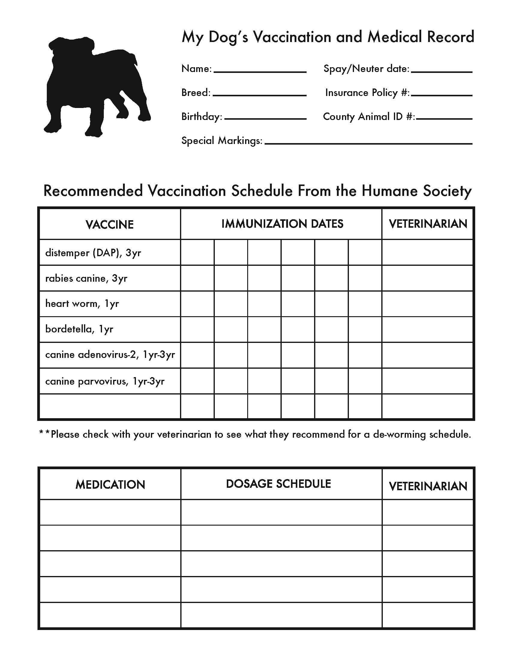 Printable Dog Shot Record Forms | Dog Shot Record | Dog Shots, Dog - Free Printable Dog Shot Records