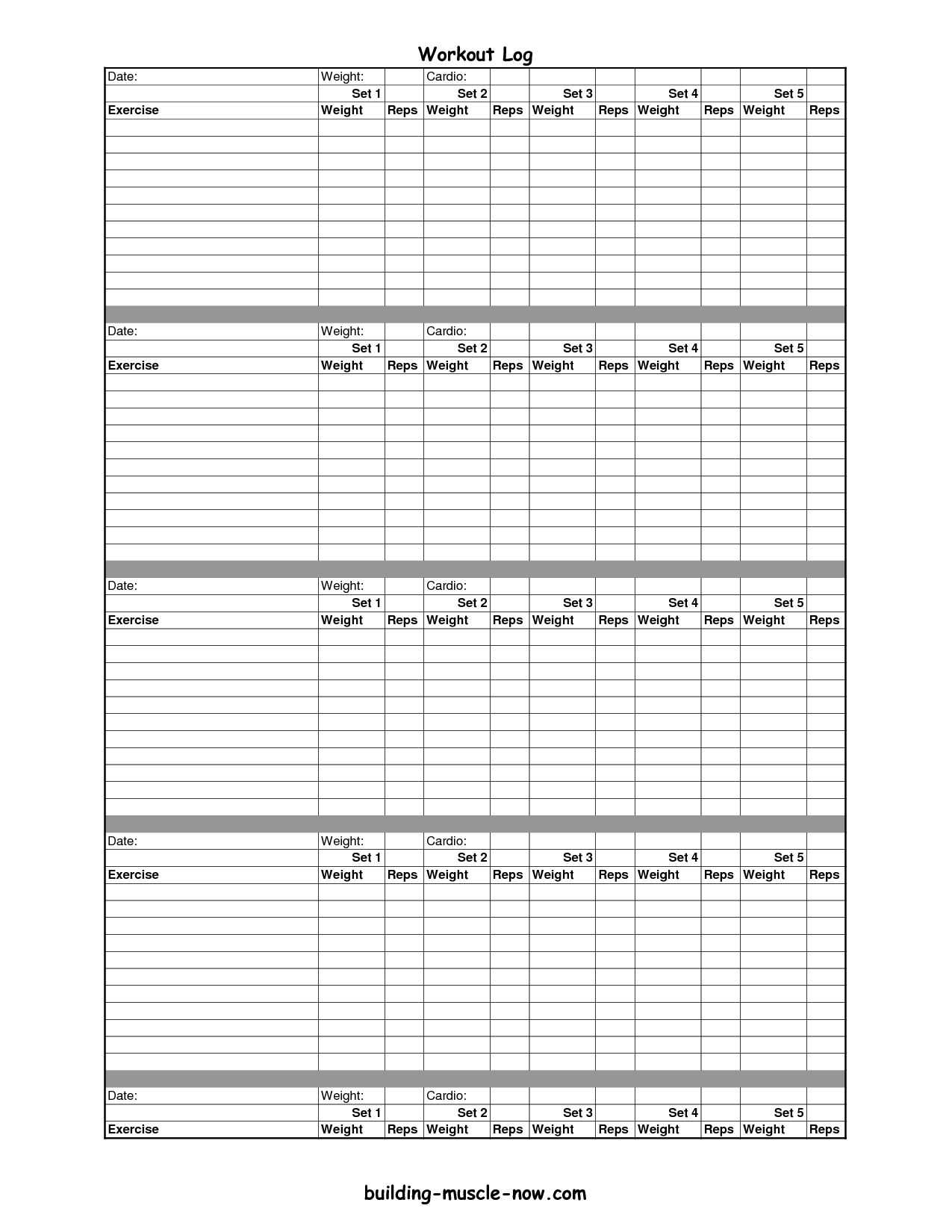 Printable Exercise Log | Free Printable Workout Logs | Fitness - Free Printable Fitness Log