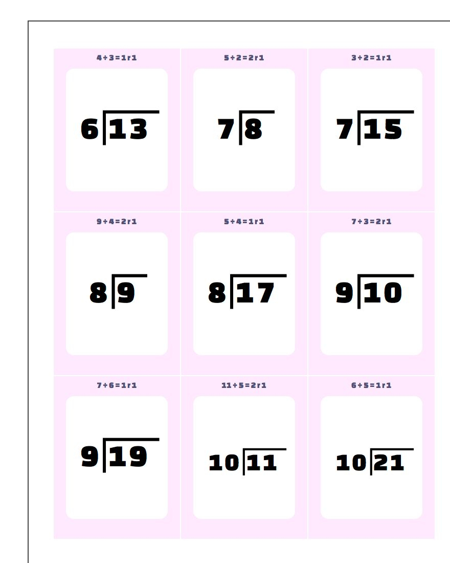 Printable Flash Cards - Free Printable Division Flash Cards