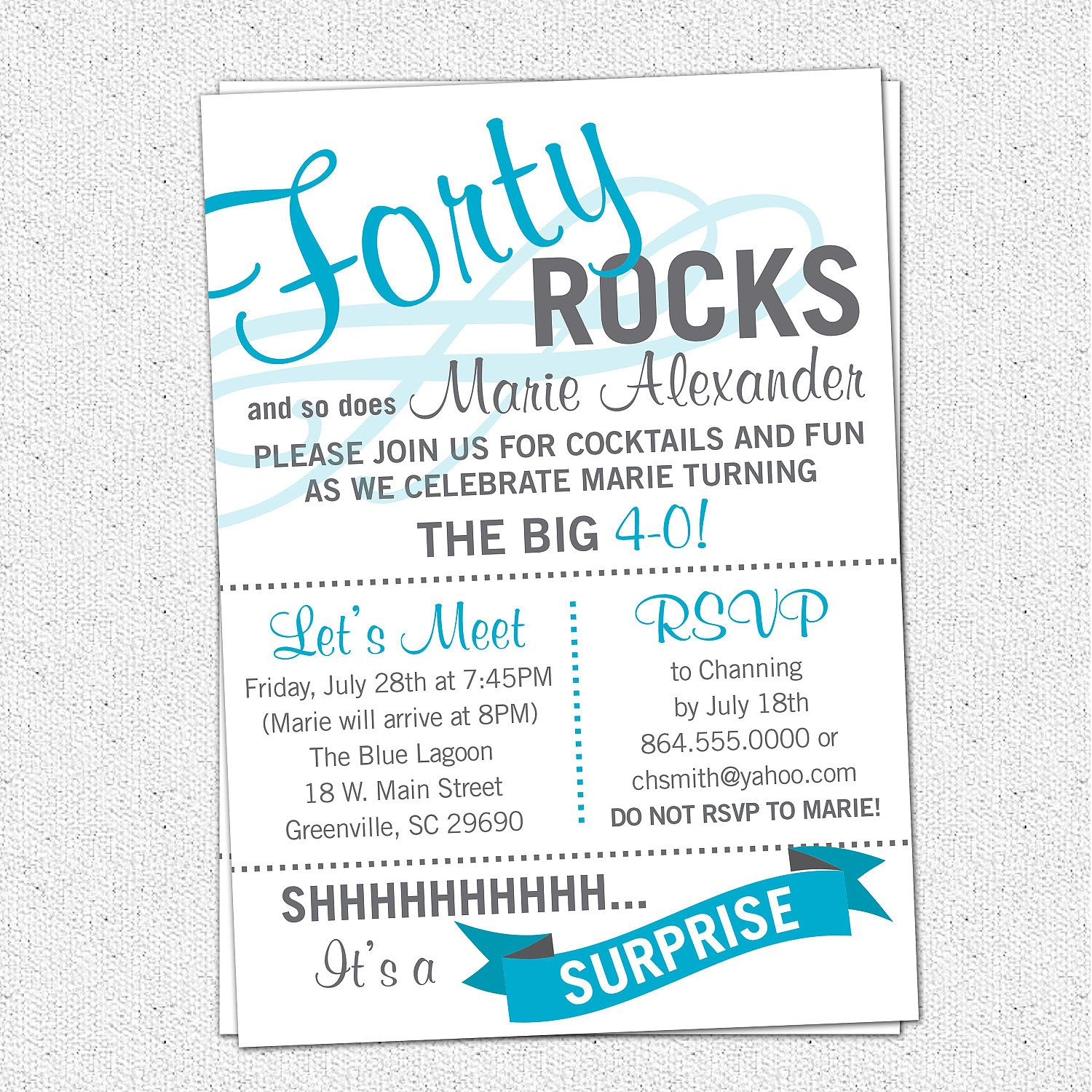 Printable Forty Rocks Birthday Party Bash Invitation, Surprise - Free Printable Surprise 40Th Birthday Party Invitations