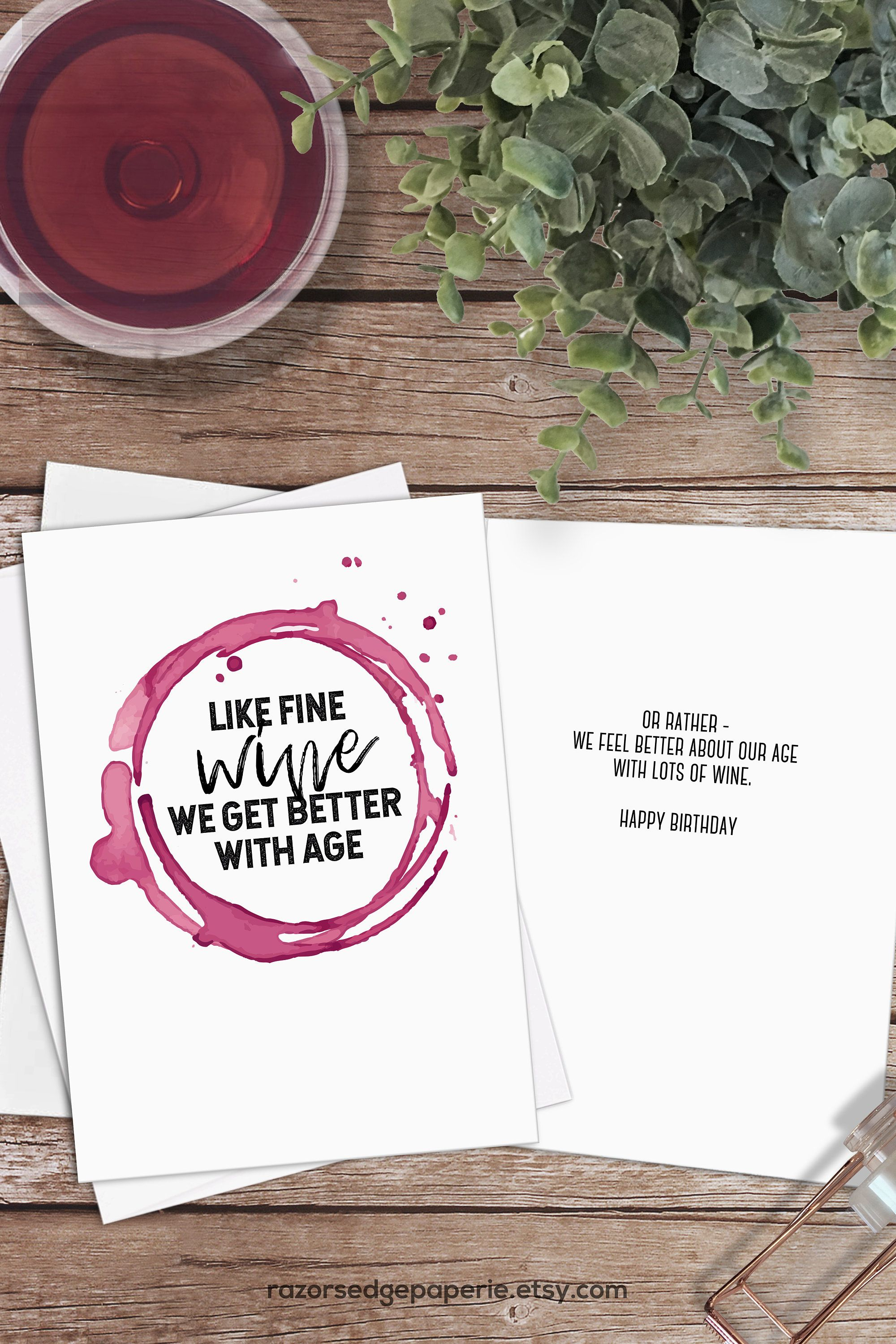 Printable Funny Wine Birthday Card Instant Download // Fine Wine - Free Printable Funny Birthday Cards For Coworkers