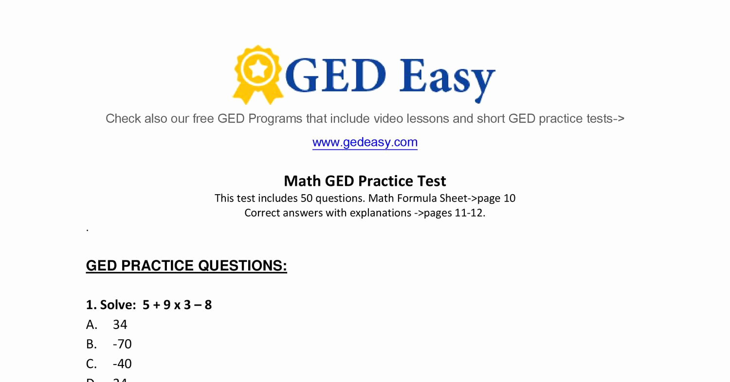 Printable Ged Practice Test Pdf Awesome Math Worksheets Printable - Ged Reading Practice Test Free Printable