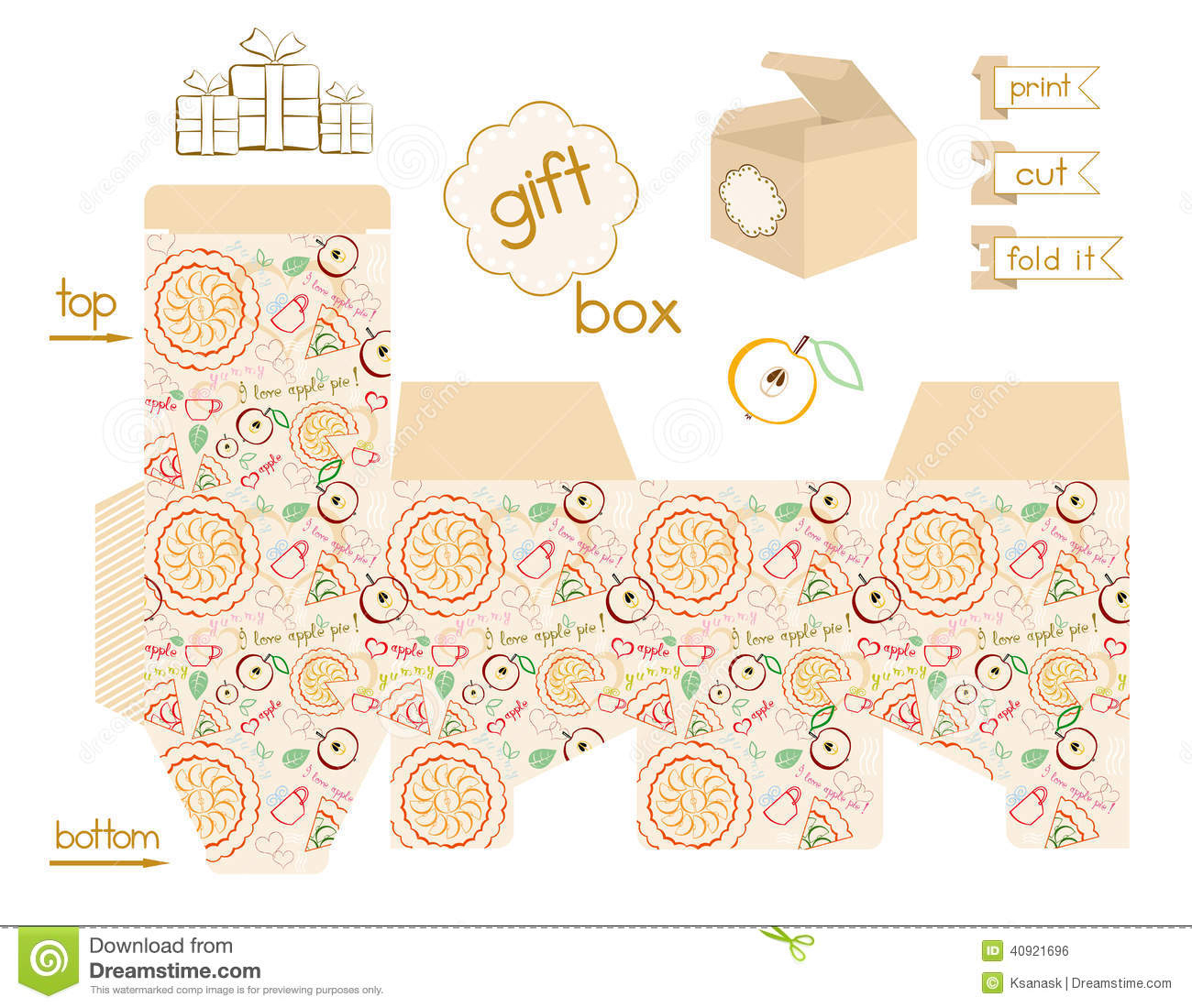 Printable Gift Box Apple Pie Pattern Stock Vector - Illustration Of - Gift Box Templates Free Printable