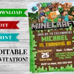Printable Minecraft Invitation Pdf   Minecraft Birthday Party Supplies   Free Printable Minecraft Invitations