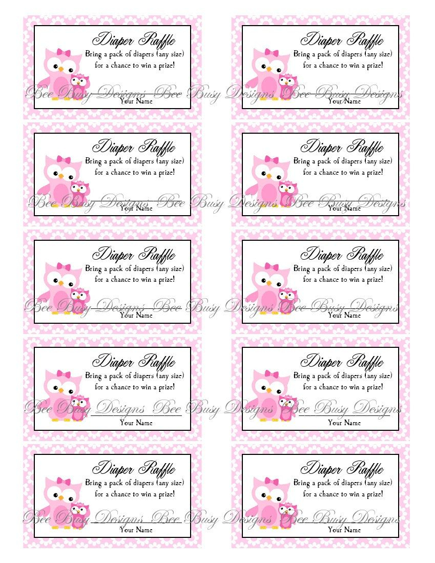 Printable Pink Mom With Little Girl Owl Diaper Raffle Tickets | Free - Free Printable Baby Shower Diaper Raffle Tickets