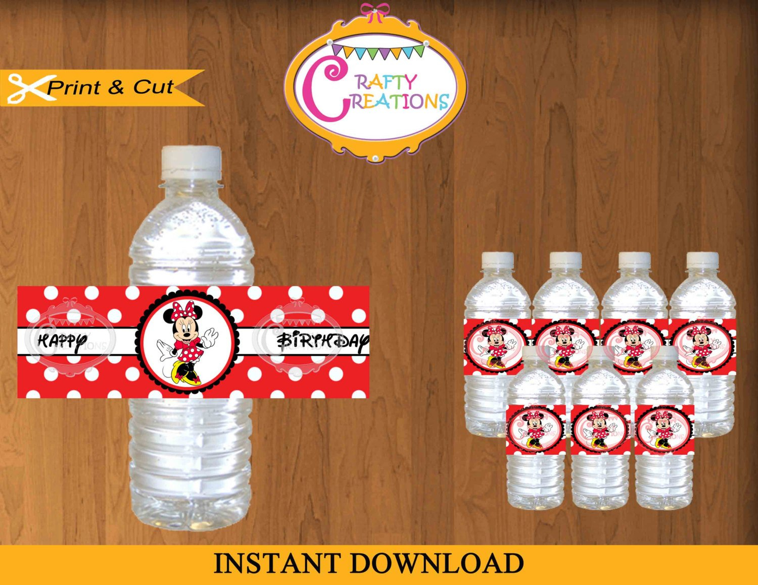 Printable Red Minnie Mouse Water Bottle Labels Instant | Etsy - Free Printable Cars Water Bottle Labels