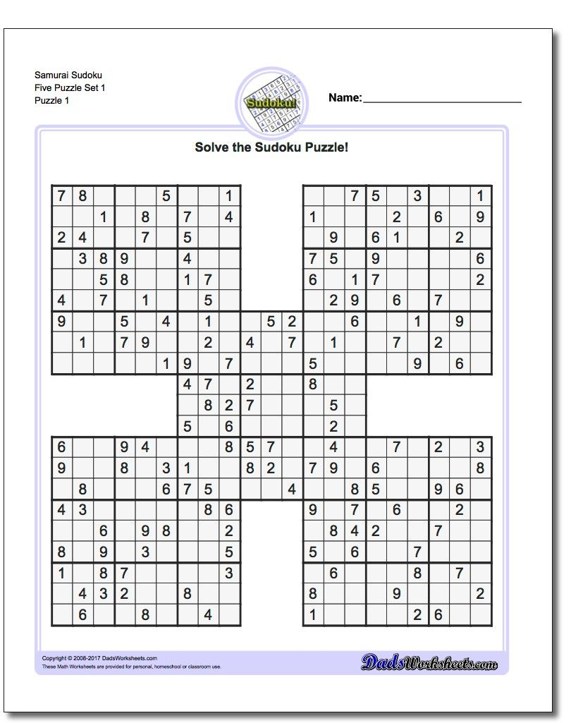 Printable Sudoku Puzzle Samurai Five Puzzle Set 1! Printable Sudoku - Free Printable Sudoku